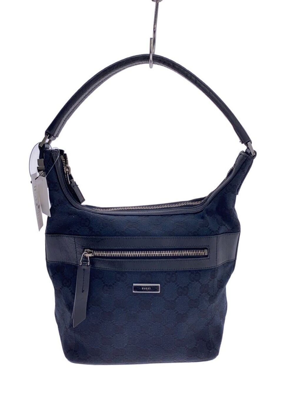 Gucci black GG monogram canvas shoulder bag leather exterior zip
